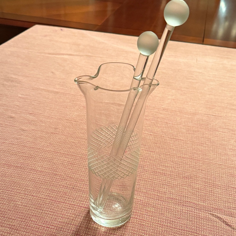 Vintage Clear Glass Pitcher with Stir Sticks